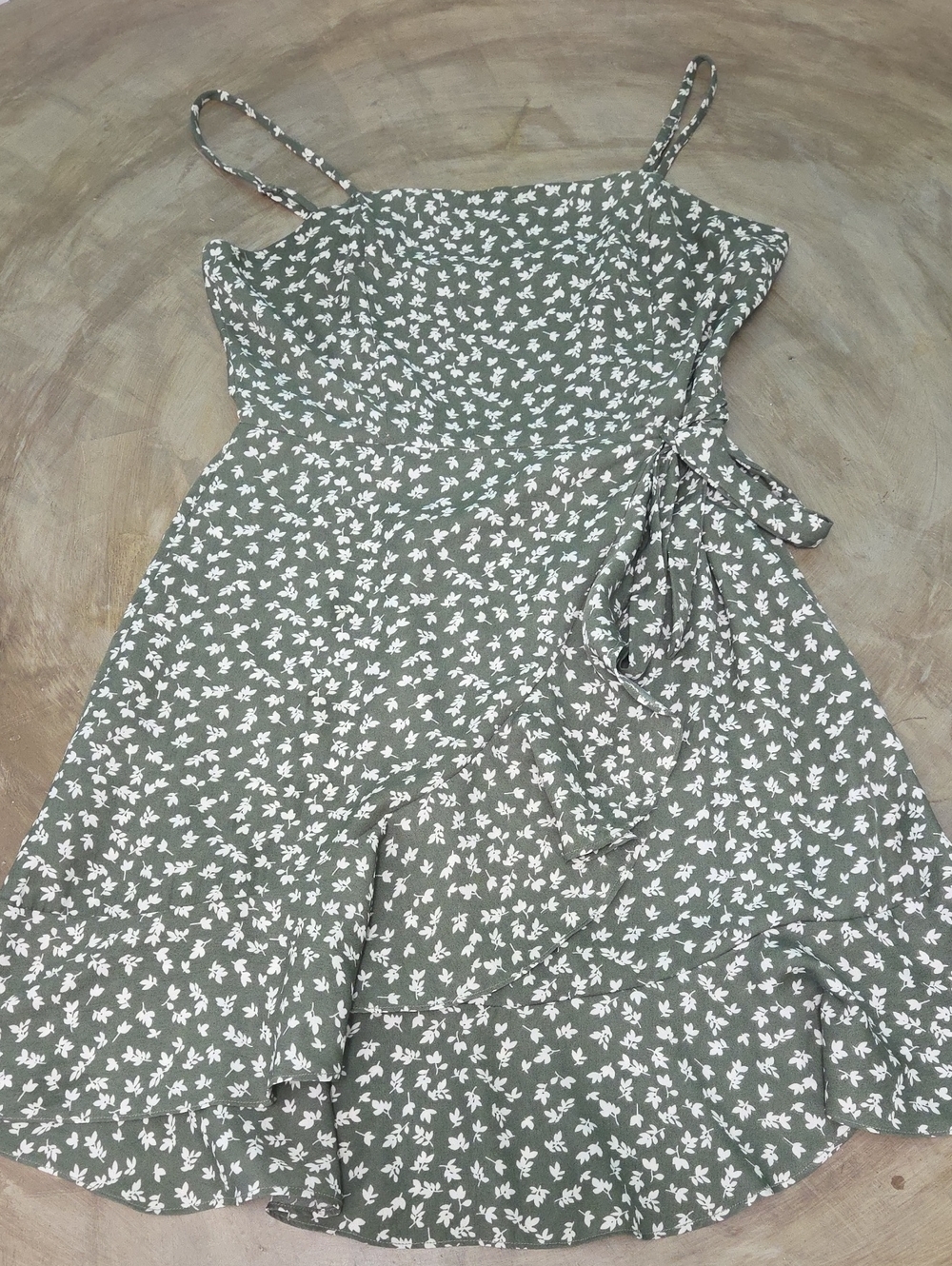Altar'd State Olive Green Floral Spaghetti Strap Wrap Dress